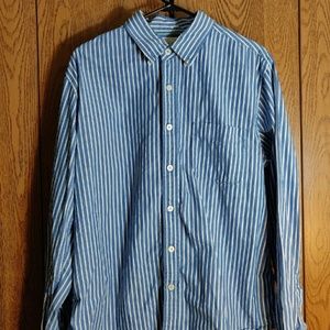 Aeropostale Mens Dress Shirt White/Blue Striped